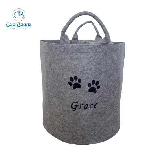 Pet Toy Storage - Two Paws A Felt Trug - Pet Storage Tub - Personalised - Cool Beans Embroidery & Personalisation