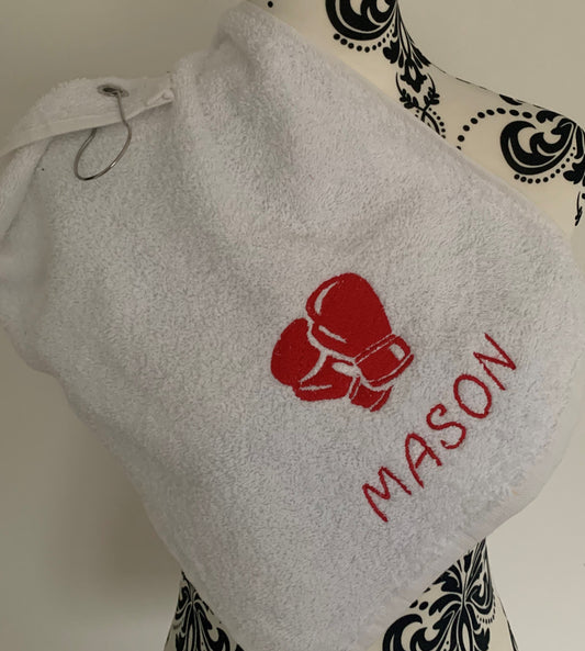 Boxing Gloves Towel - Grommet & Hook - 550gsm - Personalised - Cool Beans Embroidery & Personalisation