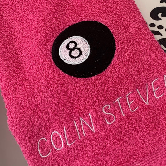 Pool - 8 Ball Towel - Grommet & Hook - 550gsm - Personalised - Cool Beans Embroidery & Personalisation