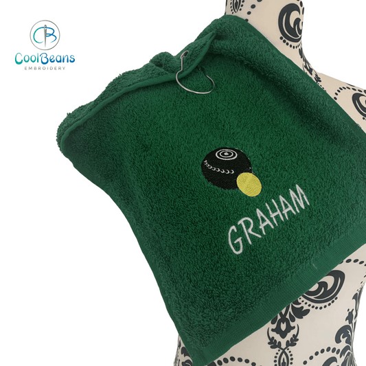 Bowls - Lawn Bowls Towel - Grommet & Hook - 550gsm - Personalised - Cool Beans Embroidery & Personalisation