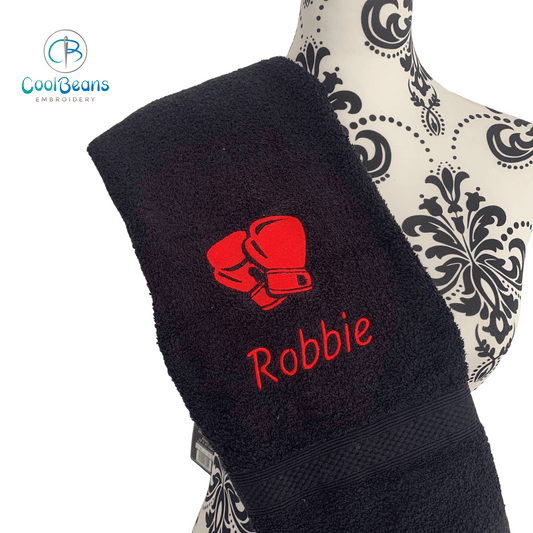 Boxing Gloves emroidered Personalised Towel - Black