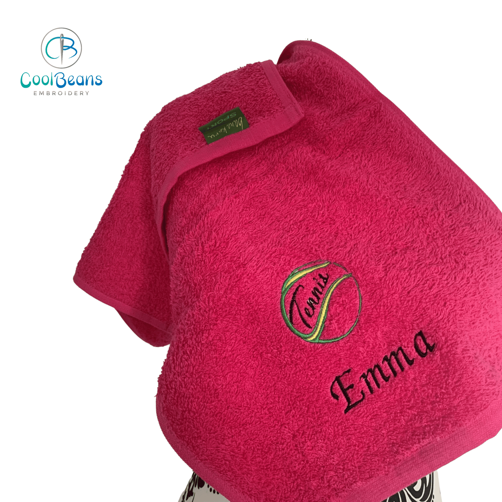 Bana Kuru Tennis Ball Embroidered Personalised Towel - Hot Pink