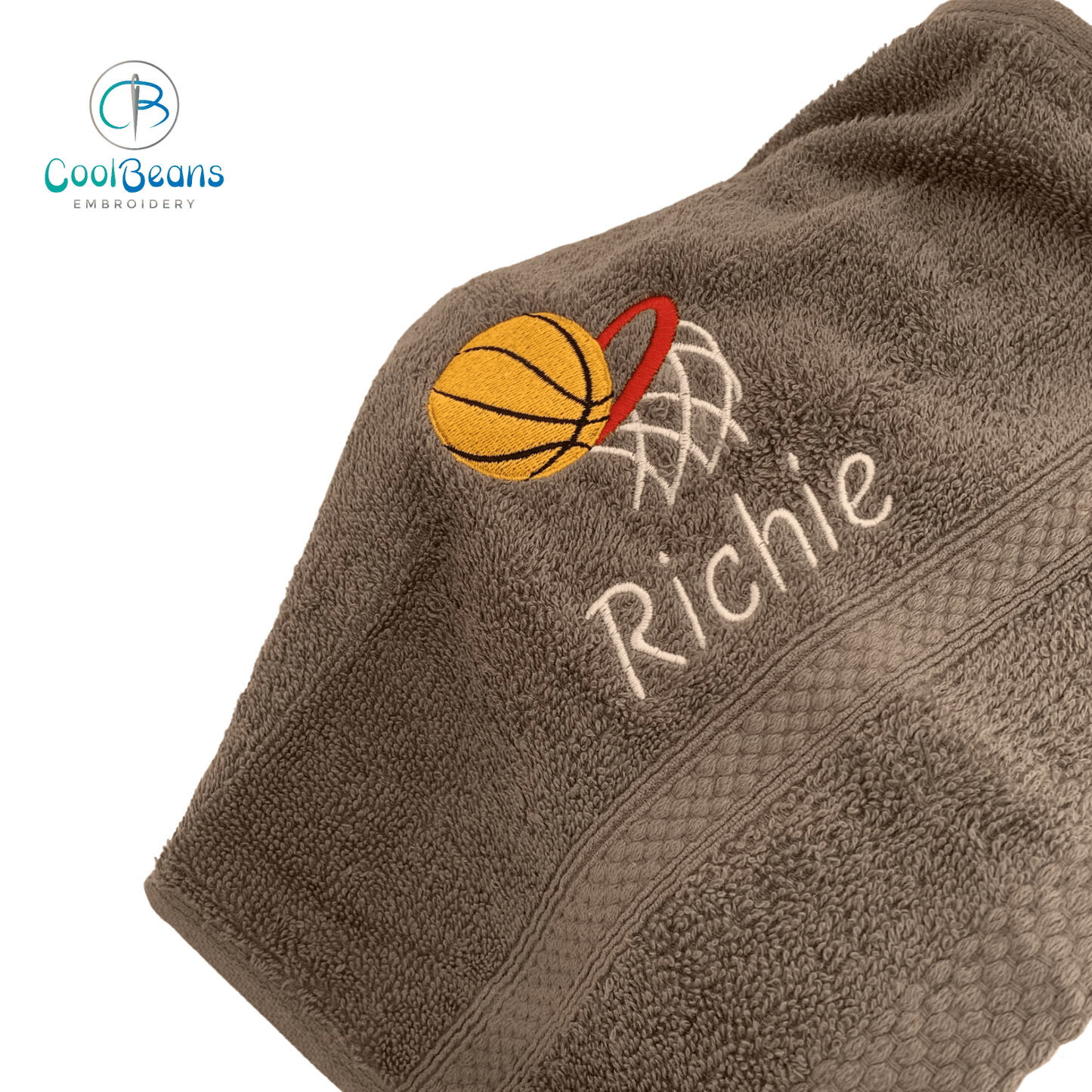 Basketball Embroidered Personalised Towel - Face Cloth - Charcoal Grey