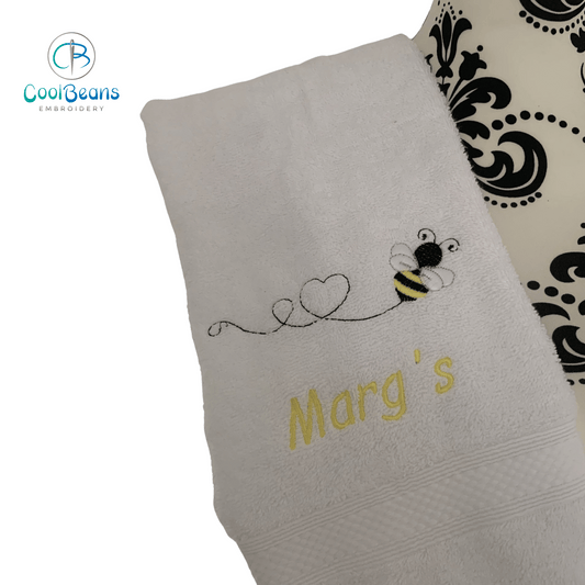 Bumble Bee Embroidered Personalised Towel - White