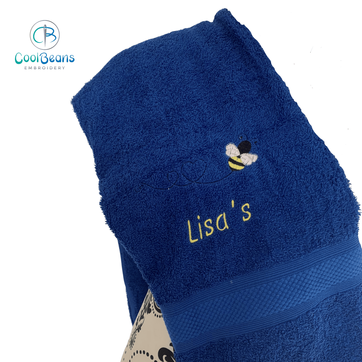 Bumble Bee Embroidered Royal Blue Towel-Personalised