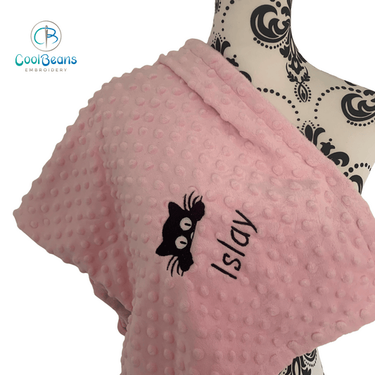 Cat Embroidered Bubble Blanket Personalised - Pink