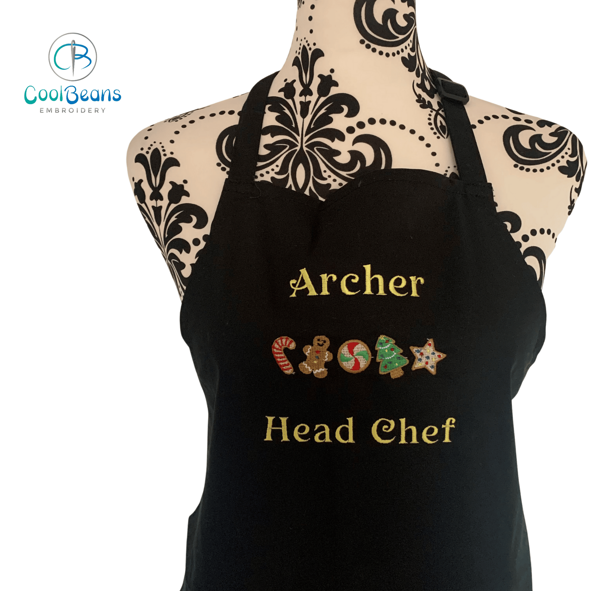 Christmas Cookies Embroidered Persoanlised Apron - Black
