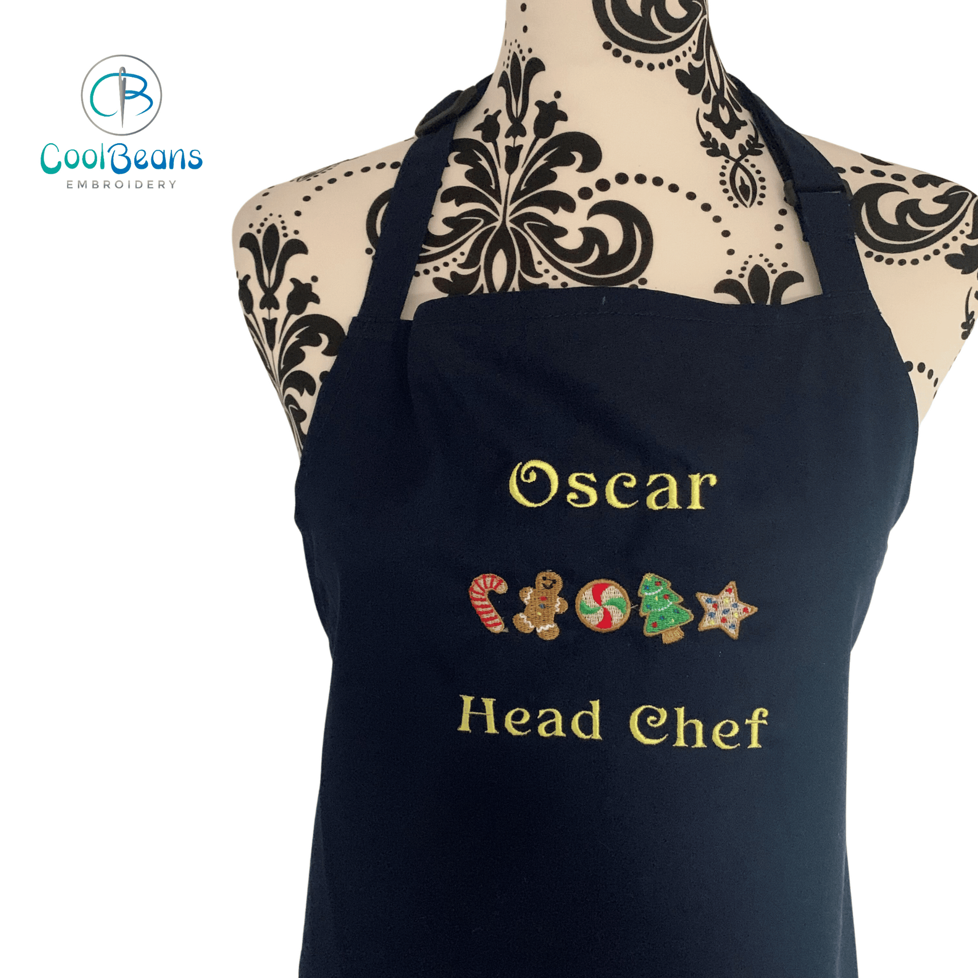 Christmas Cookies Embroidered Persoanlised Apron - Navy
