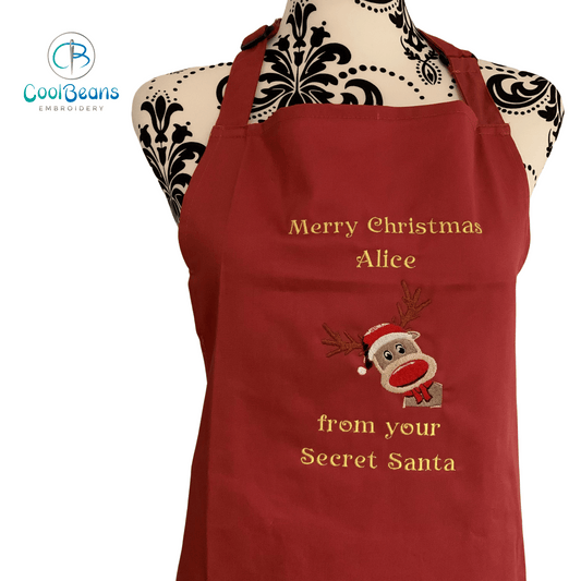 Christmas Reindeer Embroidered personalised Apron - Red
