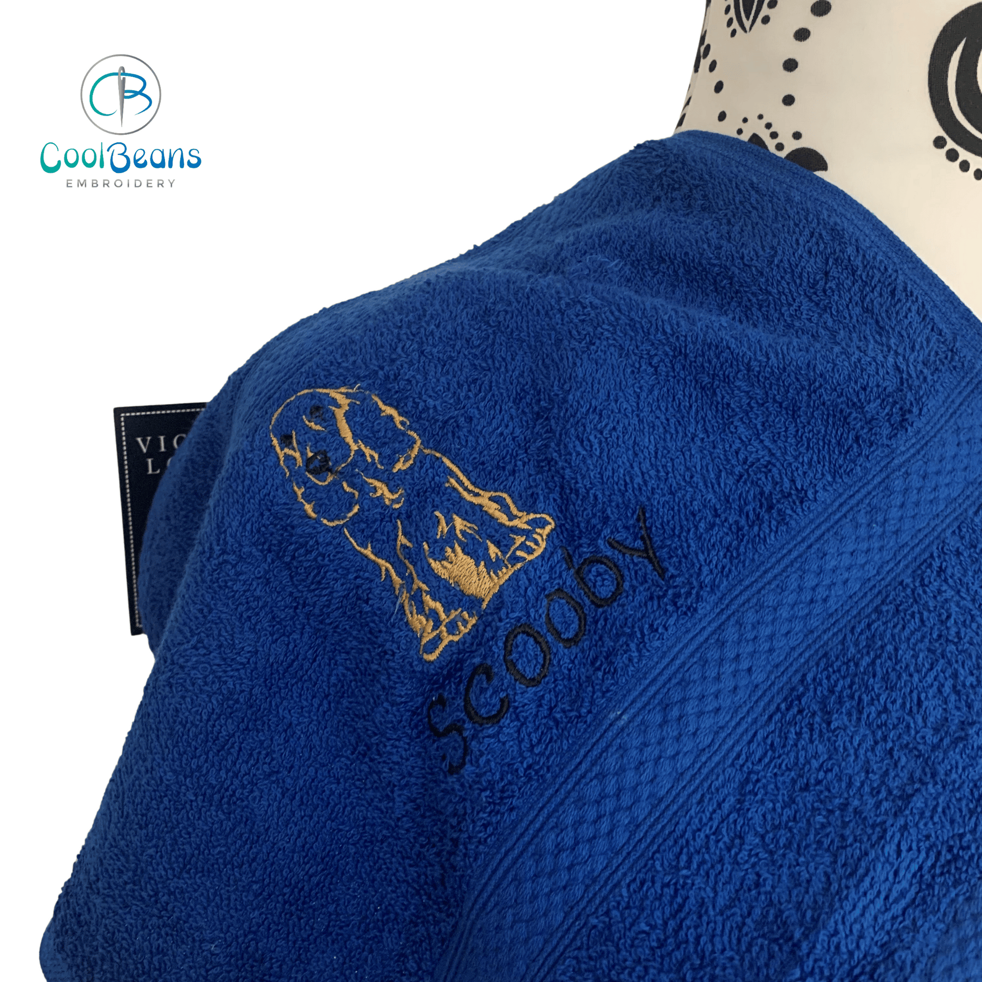 Cocker Spaniel Embroidered Personalised Towel - Royal Blue