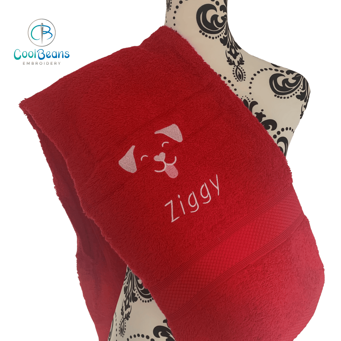 Dog Towels - Dog Face - Personalised - Cool Beans Embroidery & Personalisation
