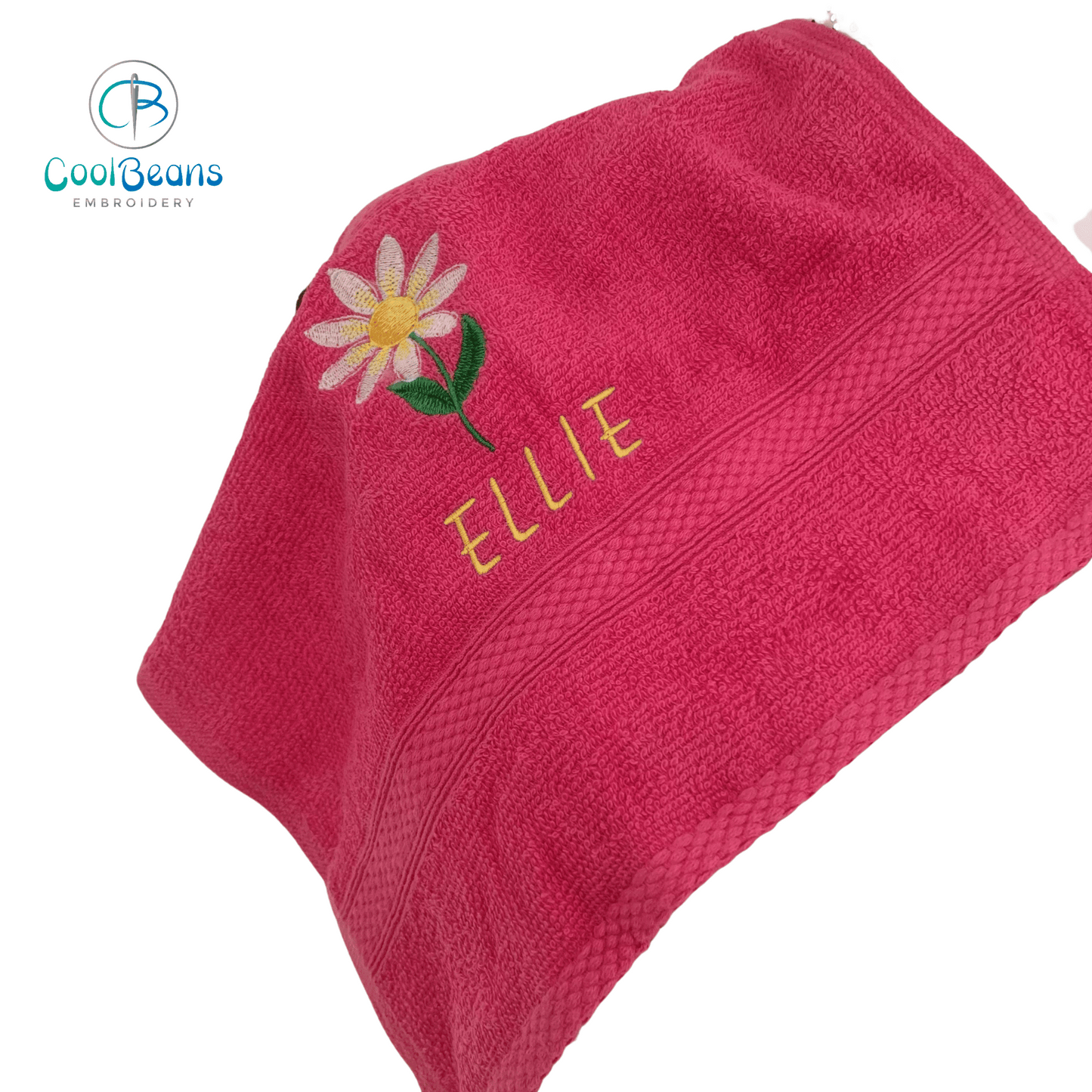 Daisy Embroidered Personalised Towel - Hot Pink Face Cloth