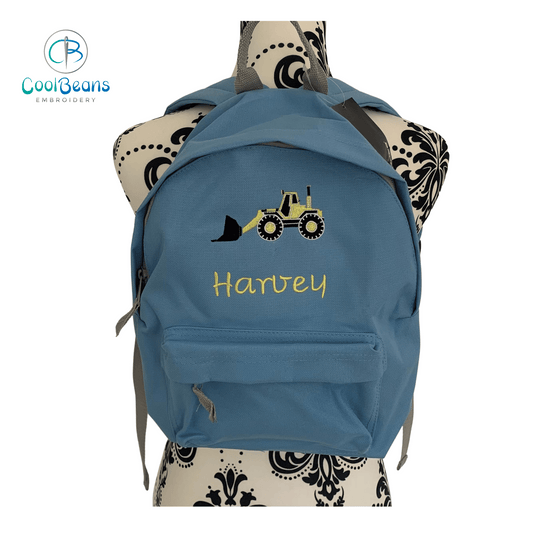 Digger Embroidered personalised 9L Rucksack - Sky Blue