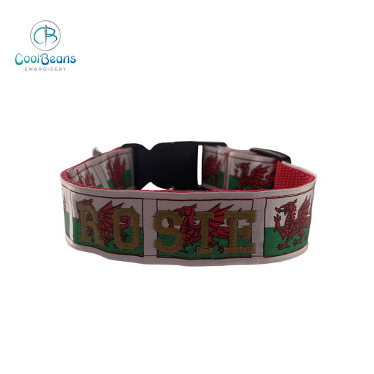Dog Collar - Wales Welsh Flag - Handcrafted - Personalised - 25mm