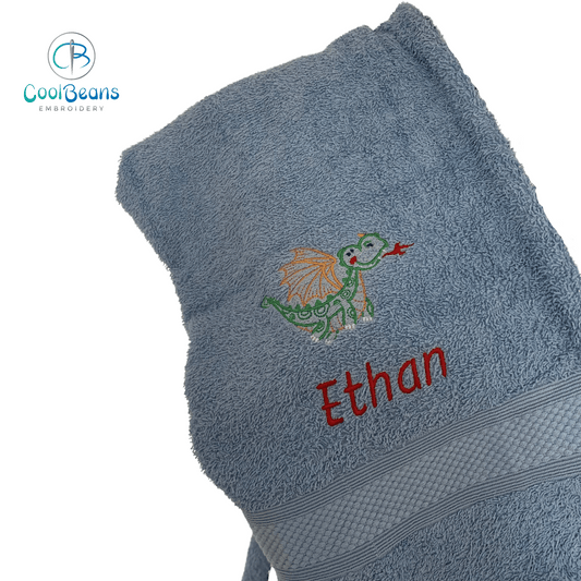 Dragon Embroidered Personalised Towels - Cobalt Blue