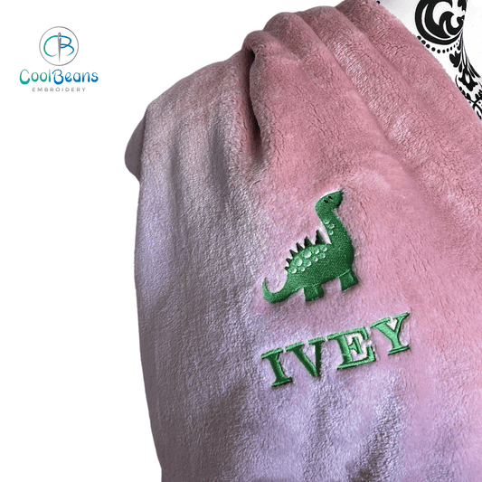 Dinosaur (Green) Kids Large Fleece Blanket - Personalised