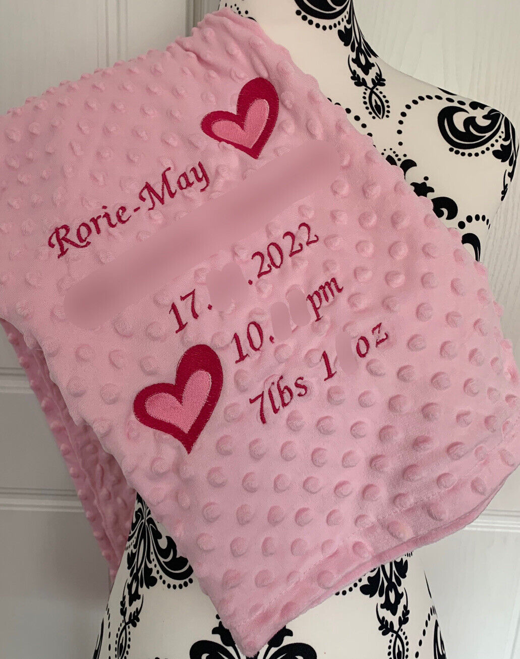 Heart Baby Name & D.O.B - Baby Bubble Blanket - Personalised - Cool Beans Embroidery & Personalisation