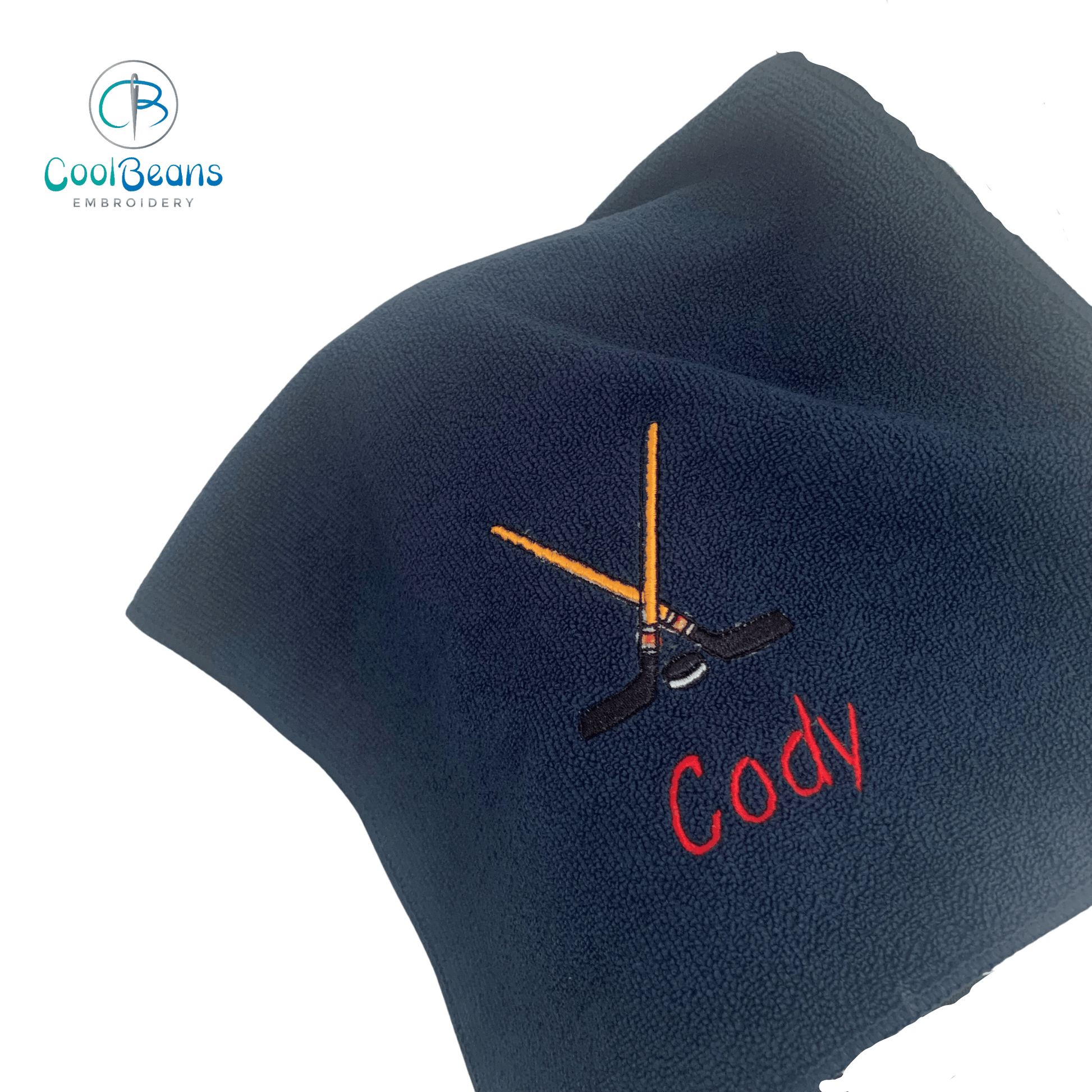 Hockey Embroidered Microfibre Personalised Towel - Navy