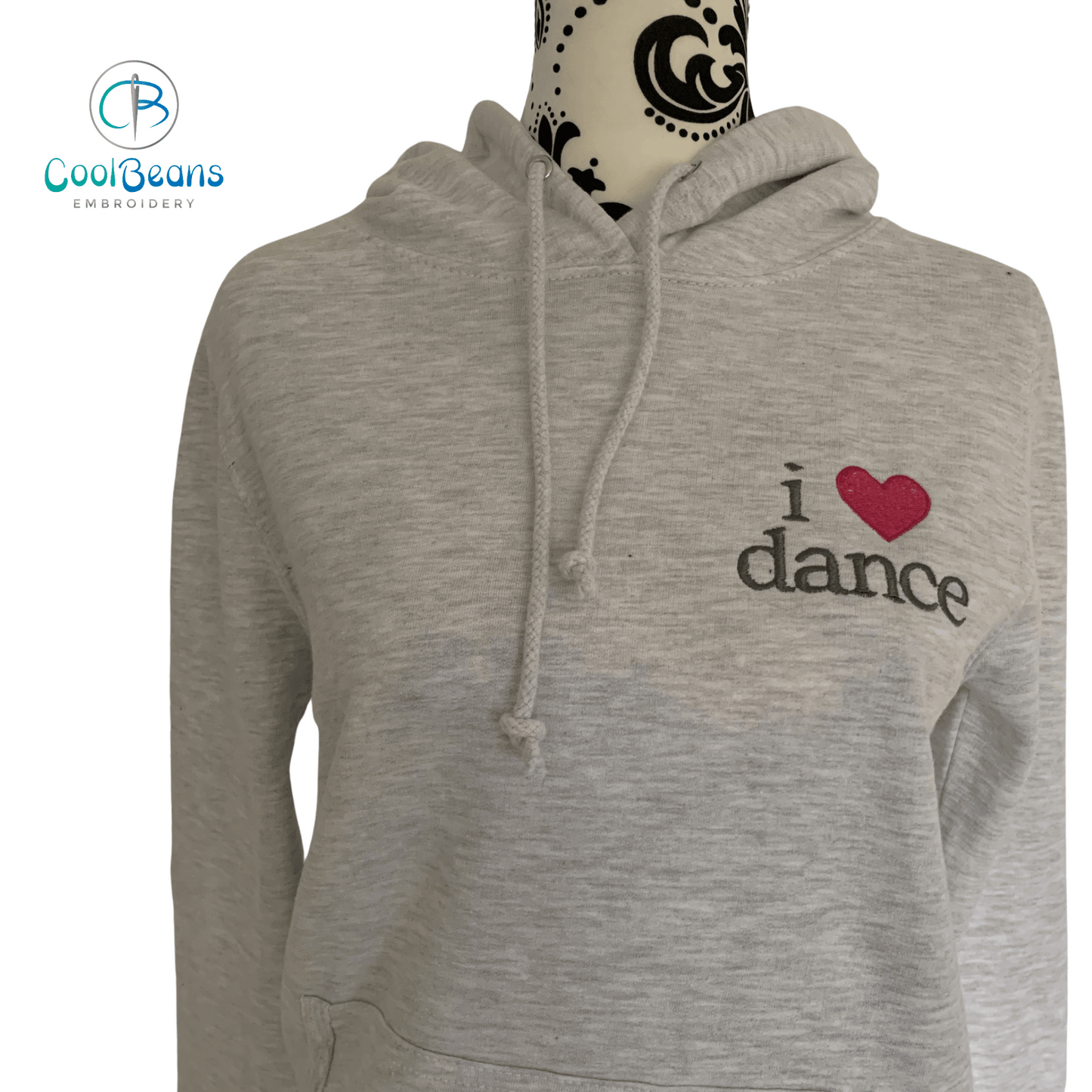 I Heart Dance Embroidered Personalised Hoodie - Grey