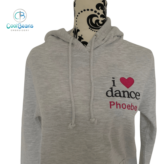 I Love Dance Embroidered Personalised Hoodie