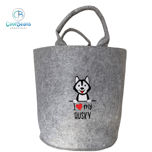 Husky Toy/Blanket Storage - Pet Felt Trug - Pet Storage Tub - Personalised