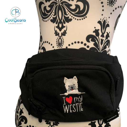 Dog Walking - I Love my Westie - Belt Bag / 4 Zip Bumbag - West Highland White Terrier