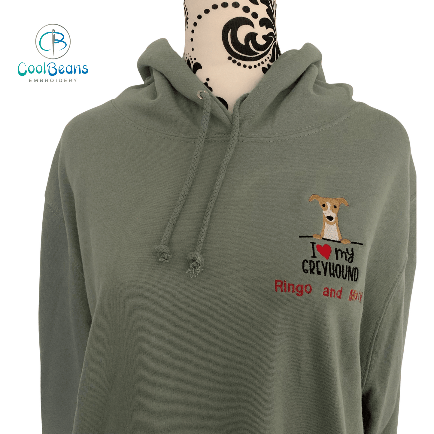 Greyhound Dog Embroidered Personalised Hoodie