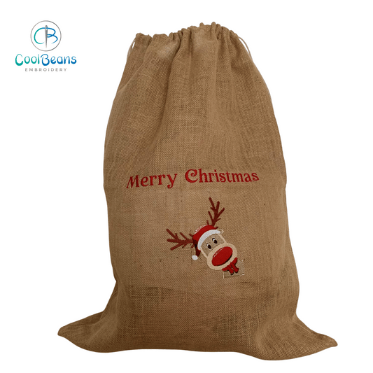 Christmas Jute Sack - Reindeer - Personalised - Cool Beans Embroidery & Personalisation