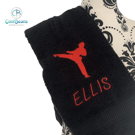 Karate Embroidered Personalised Towel - Black