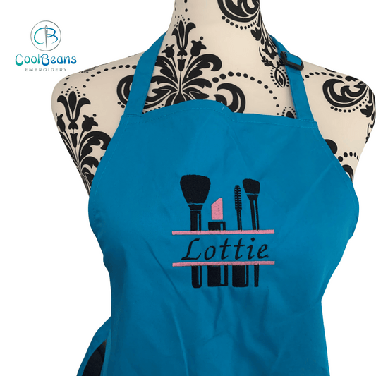 Make Up Artist Embroidered Personalised Apron - Turquoise