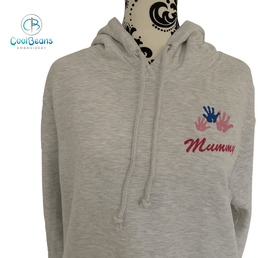 Mummy - Childrens Handprints Embroidered Personalised Hoodie