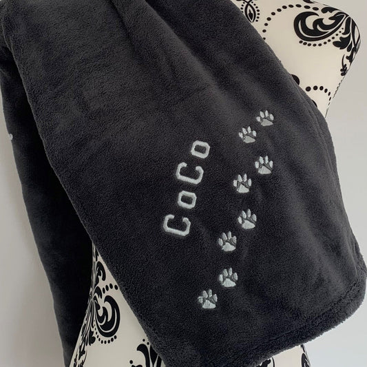 Pet Fleece Blanket - Paw Prints - Personalised - Cool Beans Embroidery & Personalisation