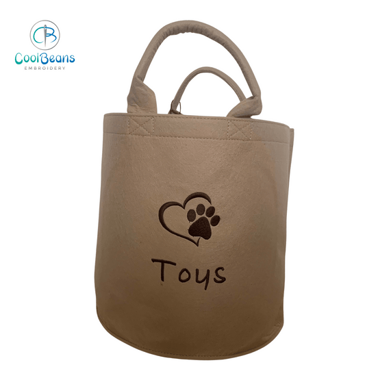 Paw in Heart Embroidered Personalised Felt Toy Storage Trug - Camel