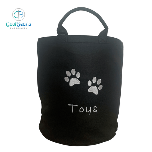 Paws Embroidered Personalised Felt Toy Storage Trug - Black