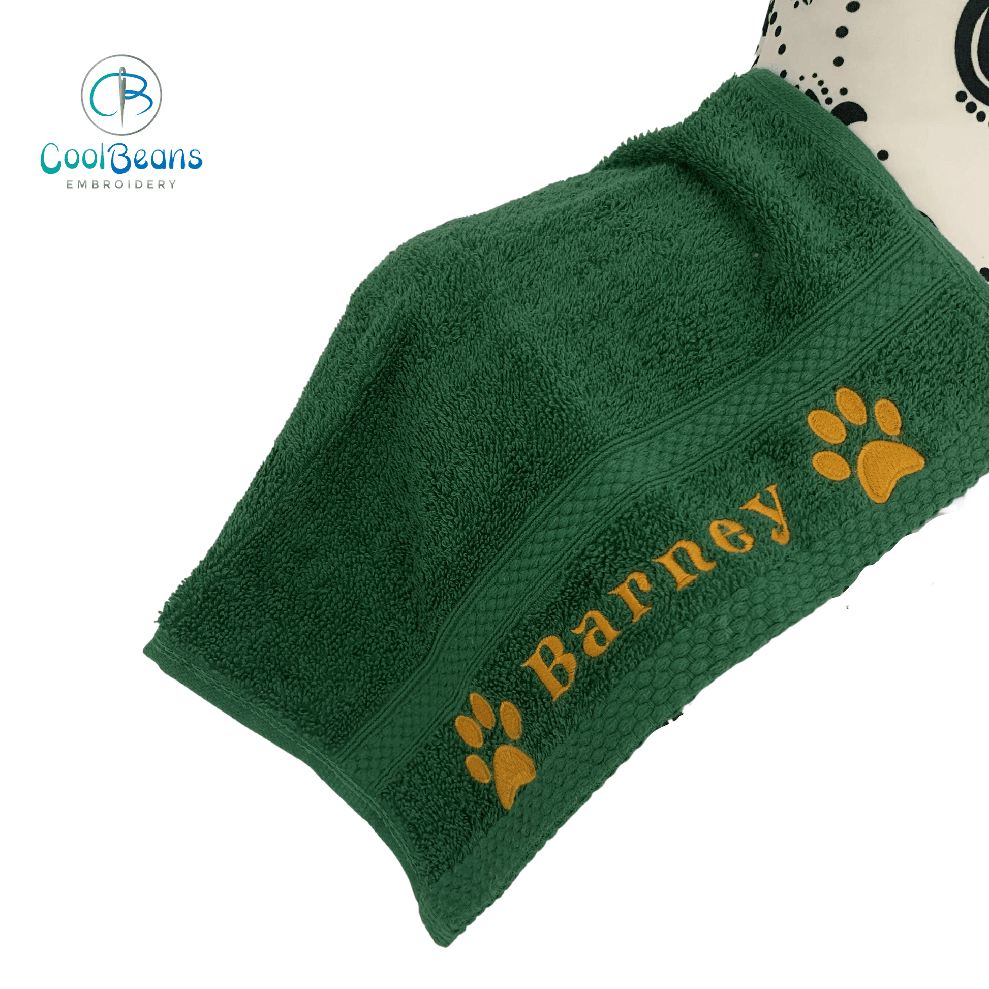 Dog Towels - Paws Side - Personalised Face Cloth - Bottle Green