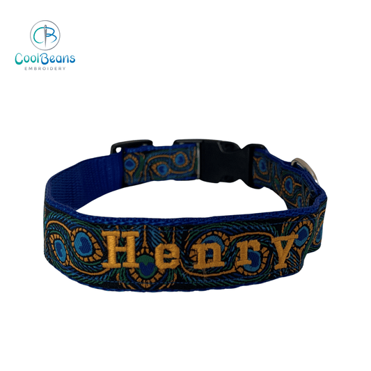 Dog Collar - Peacock - Handcrafted Jacquard - Personalised - 25mm