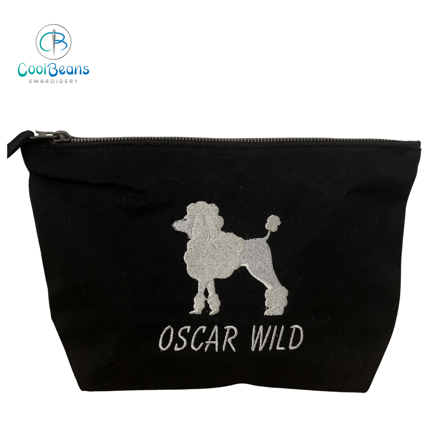 Poodle Embroidered Personalised Make Up Bag - Black