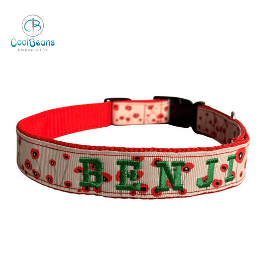 Poppy Dog Collar with Personalised Embroidered Name