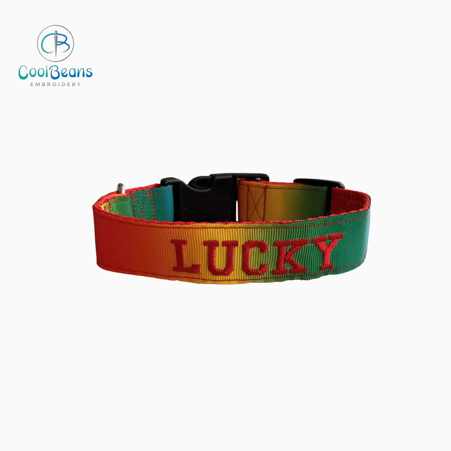 Dog Collar - Rainbow Ombre - Handcrafted - Personalised - 25mm - Cool Beans Embroidery & Personalisation