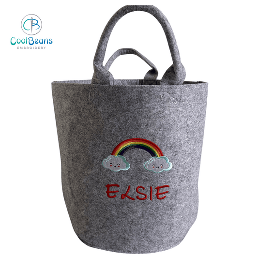 Rainbow Clouds Felt Trug - Toy Storage Tub - Personalised