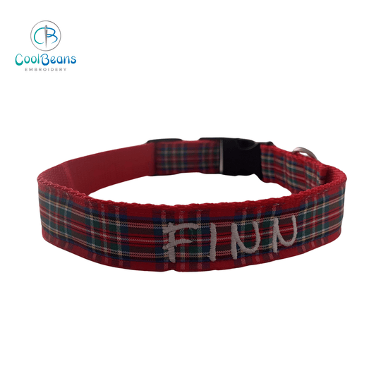 Dog Collar - Red Tartan - Handcrafted - Personalised - 25mm