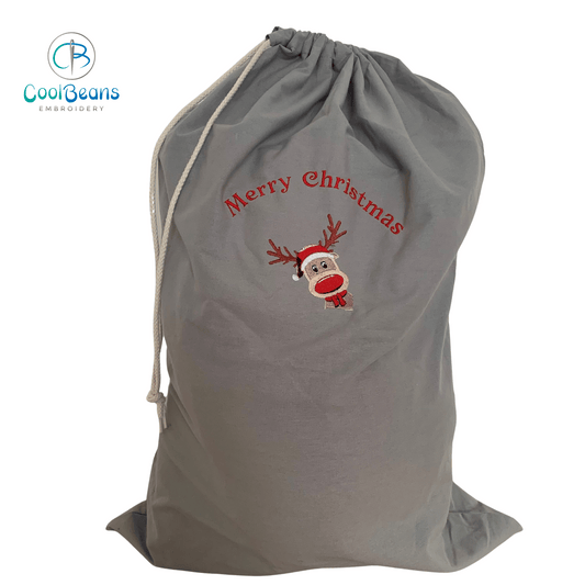 Christmas Sack - Reindeer - Personalised - Cool Beans Embroidery & Personalisation