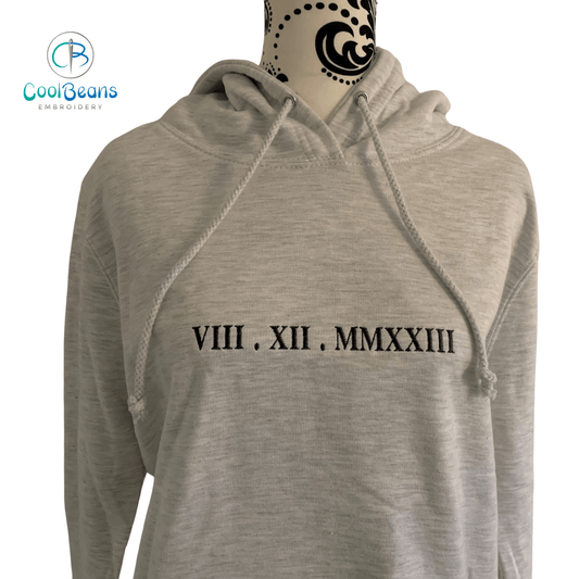 Roman Numerals Special Date Embroidered Personalised Hoodie