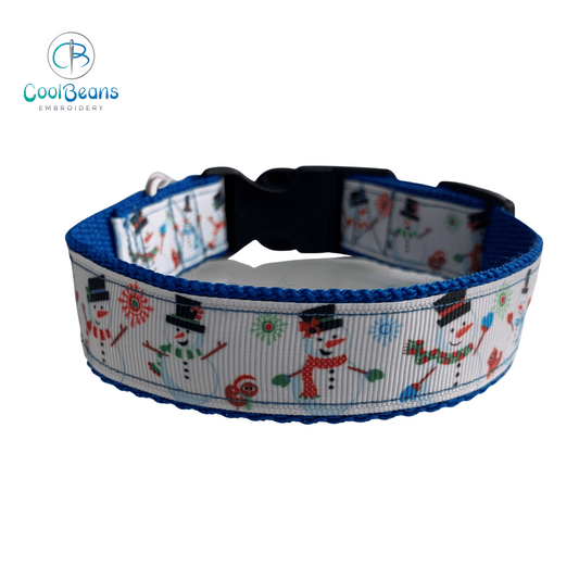 Dog Collar - Christmas Snowman - Handcrafted - Personalised - 25mm - Cool Beans Embroidery & Personalisation