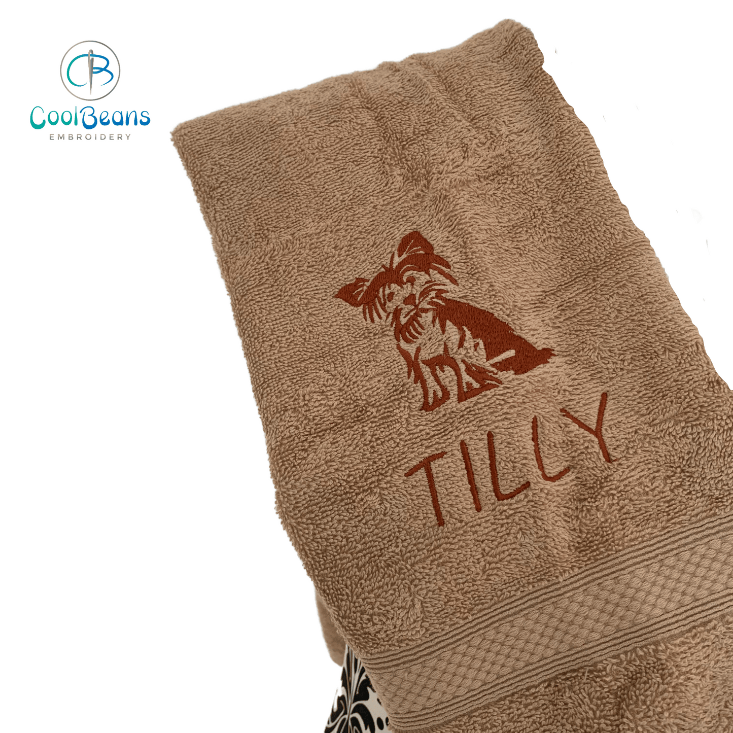 Scruffy Dog Embroidered personalised Towel - Latte