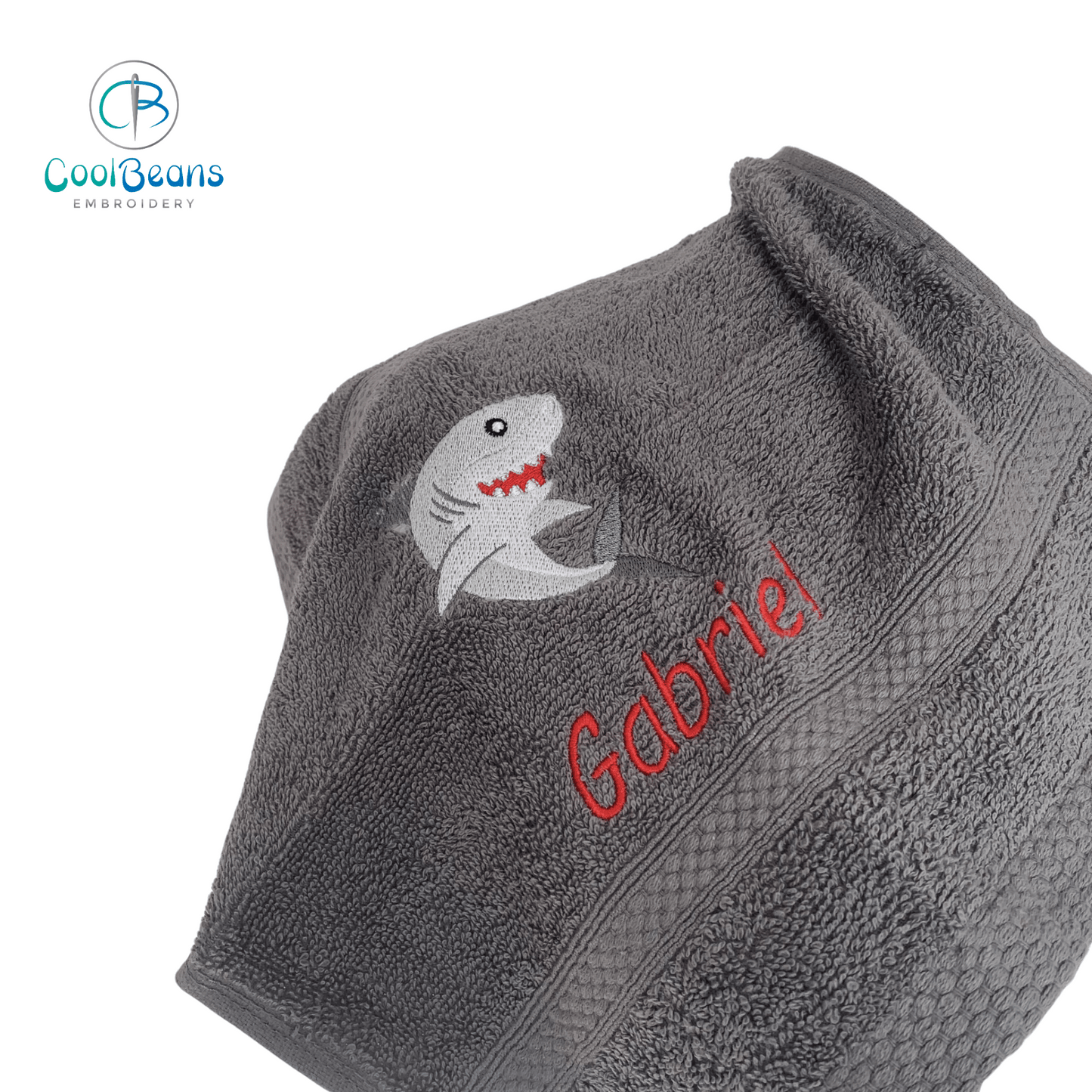 Shark Embroidered Personalised Towel Face Cloth - Grey