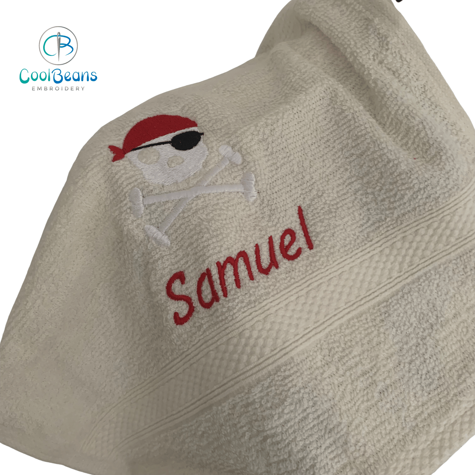 Skull and Crossbones Embroidered Personalised Towel  - Cream