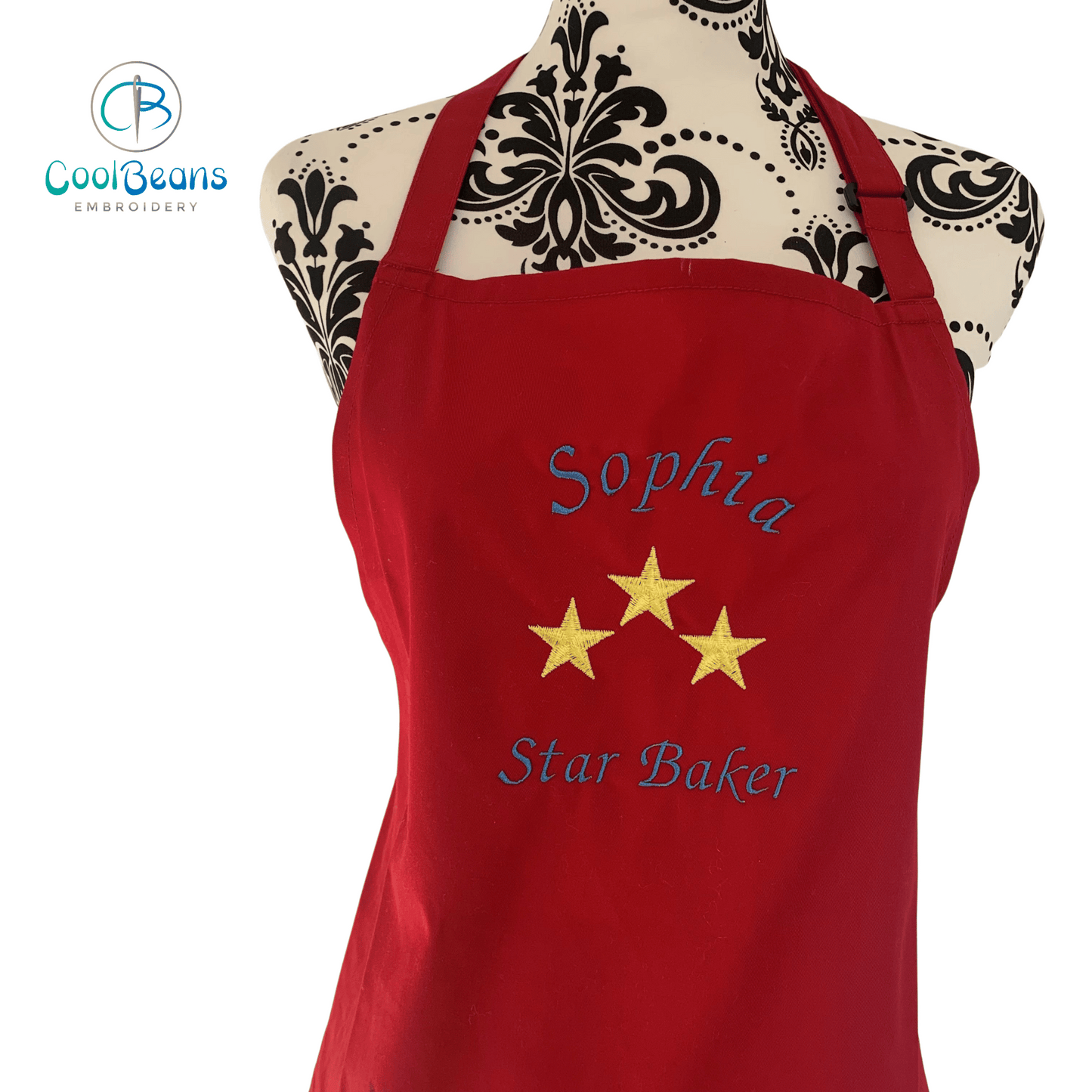 Star Baker Embroidered personalised Apron - Red