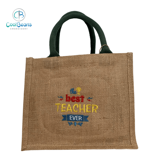 Best Teacher Jute Gift Bag - Personalised - Cool Beans Embroidery & Personalisation