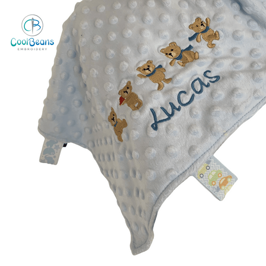 Teddy -  Baby Taggy Bubble Blanket / Satin Comforter - Personalised